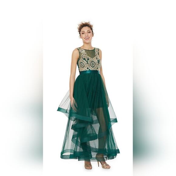 NEW City Triangles Formal Dress Juniors 9 Emerald Green Gold Prom Pageant Dress - Picture 1 of 7